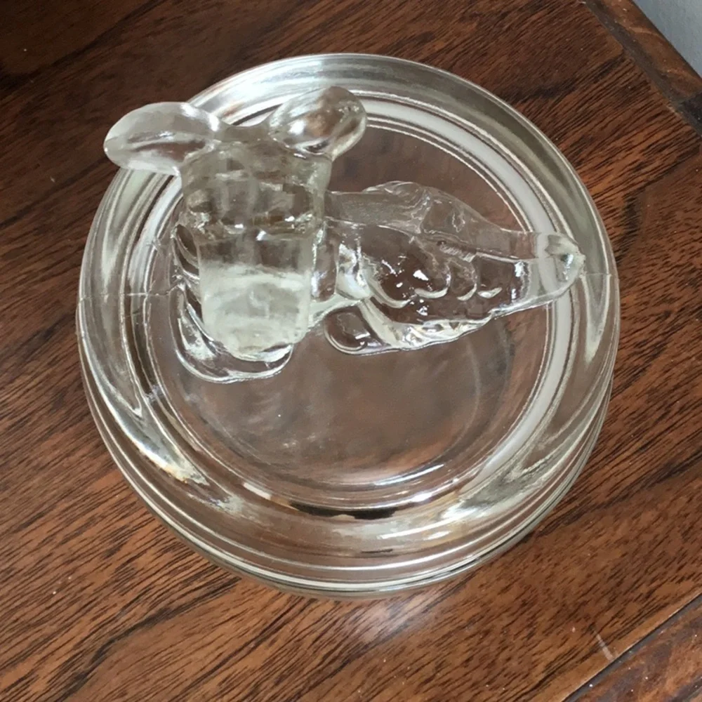 VINTAGE clear glass Scottie dog powder dish, trinket dish with lid